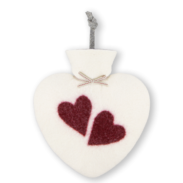 Double Heart Hot Water Bottle White/Red 