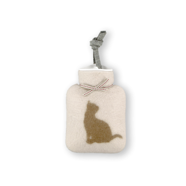 Cat Silhouette Mini Hot Water Bottle Beige 