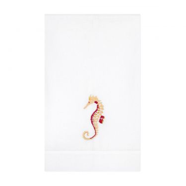 Yves Delorme Couture Intrus Seahorse Red Guest Towel