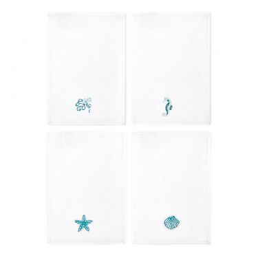 Yves Delorme Couture Intrus Jade Set of Four Cocktail Napkins